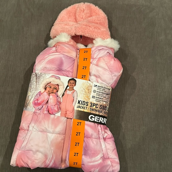 GERRY Pink Kids 3pc Snowsuit Jacket Snowbib and Hat 2T